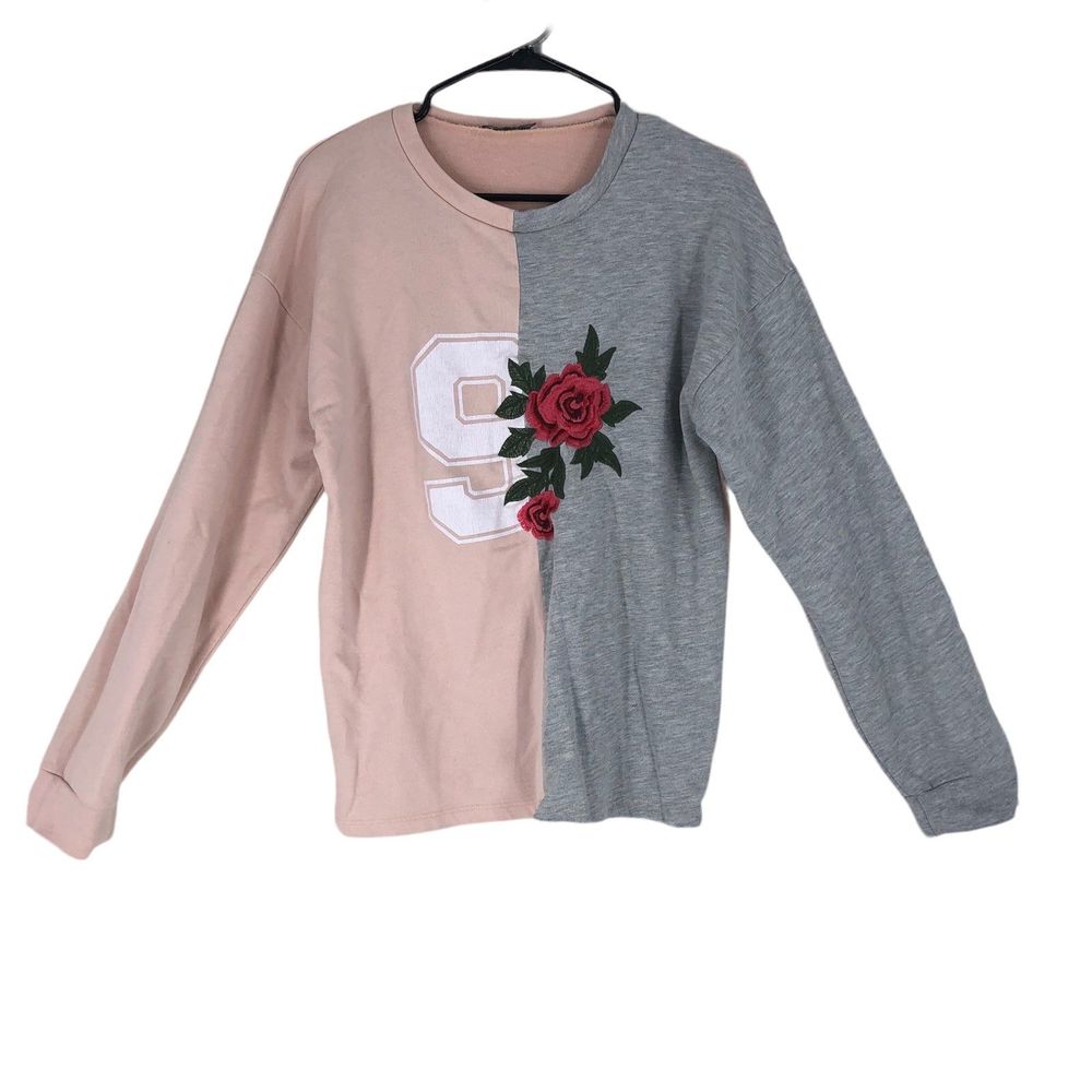 Zara Split Personality Sweatshirt, Embroidered Rose Jersey number, Loungewear M